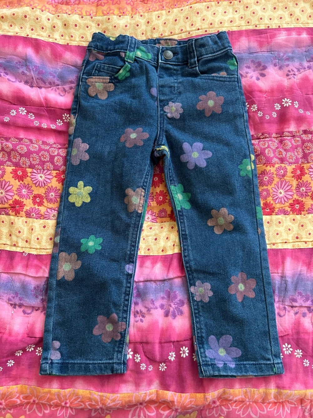 3T Girls Floral Print Denim Blue Jeans from Garanimals
